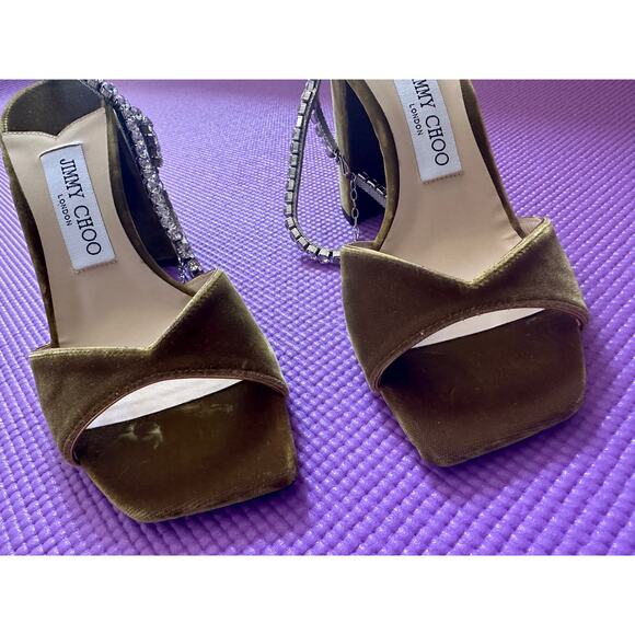 $1125 Jimmy Choo crystal embellished velvet sandals Saeda 85 NEW Size 37 READ - Picture 8 of 9